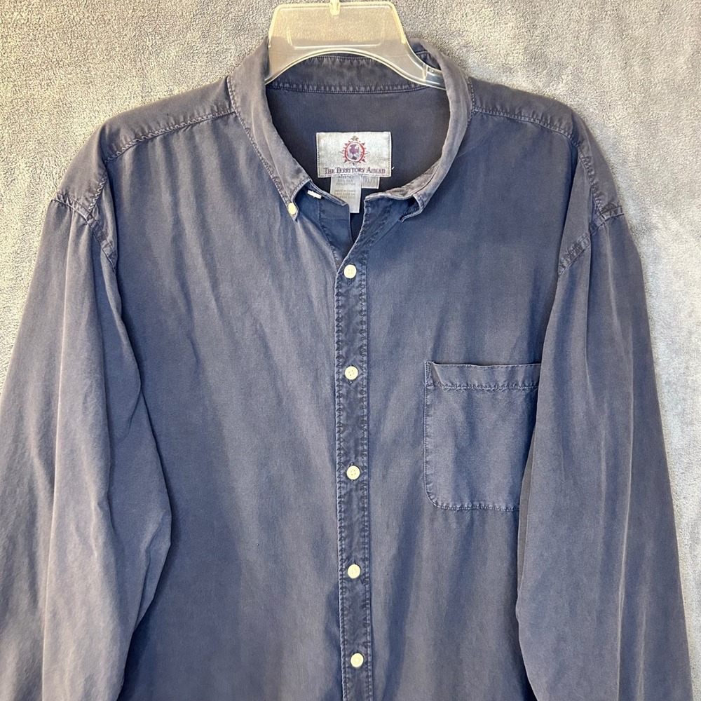 The Territory Ahead Mens XL Tall Silk Cotton Button Down Shirt Charcoal Blue